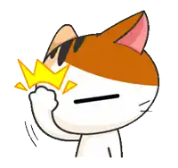 a brown and white cat with a yellow crown on its face