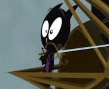 a cartoon character with big eyes is holding a sword in his hand