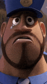 a cartoon police officer with a beard has a tear running down his face