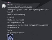 a screenshot of a conversation between claraaa and a guy