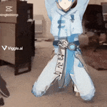 a person is kneeling down with their arms in the air in front of a sign that says singleblorp