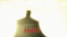 a silhouette of a batman with the word hello written in red