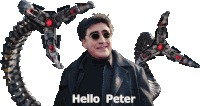 a picture of a man with sunglasses and the words hello peter