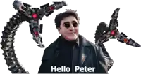 a picture of a man with sunglasses and the words hello peter
