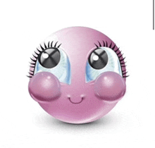 a pink smiley face with big eyes and a smiling face