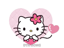 a hello kitty with a flower on her head is in a pink heart