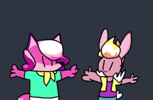 a drawing of two cartoon characters standing next to each other