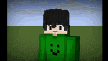 a minecraft character wearing a green sweater with a face on it