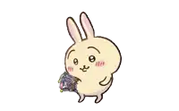 a cartoon rabbit is holding a piece of paper in its mouth
