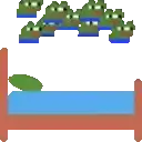 a bed with frogs coming out of the ceiling and a pillow on it .