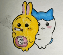 a drawing of a rabbit and a cat smoking cigarettes