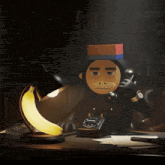 a cartoon character talking on a phone with a speech bubble saying he