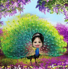 a peacock with a girl 's face on it