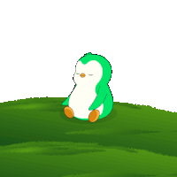 a green and white penguin with its eyes closed