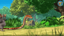 a cartoon of a snake and a monkey with a bubble that says jungle kids