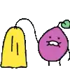 a cartoon of a banana and a purple onion with faces .