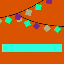 a string of colorful squares on an orange background with arabic writing on it