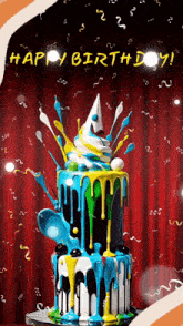 a colorful birthday cake with the words happy birthday on it