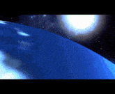 the sun is shining brightly over a blue planet in space
