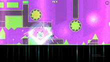 a screenshot of a game with a purple and green background