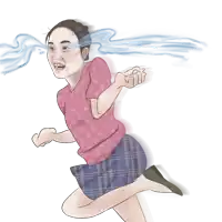 a drawing of a woman wearing a louis vuitton shirt and a plaid skirt