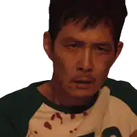 a man in a green and white shirt with the letter a on it