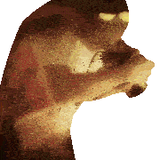a blurred image of a person holding a camera with a white background