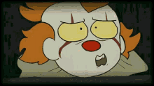 a cartoon of a clown with orange hair and a red nose