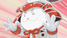 a cartoon of a cat wearing a red and white armor