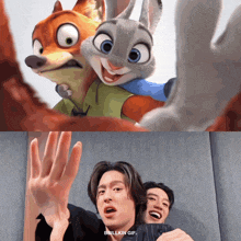 a picture of a fox and a rabbit with a caption that says bbbillkin gif