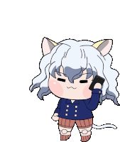 a cartoon drawing of a cat girl talking on a cell phone