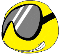 a drawing of a yellow ball with sunglasses on