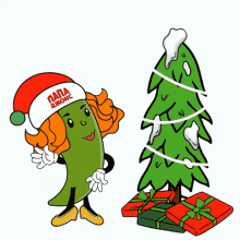 a cartoon of a pepper wearing a santa hat that says papa johnson