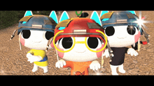 three cartoon characters are standing next to each other with one wearing glasses