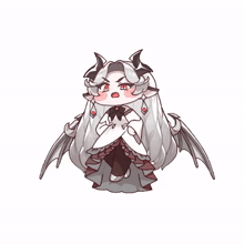 a cartoon illustration of a demon girl with long white hair and horns