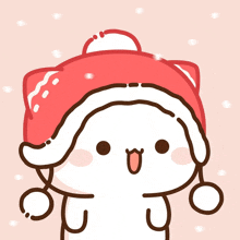 a cartoon character wearing a red santa hat