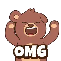 a cartoon of a teddy bear with its mouth open and the word omg below it
