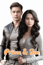 a man and a woman are standing next to each other with the words prince & jen written on the bottom