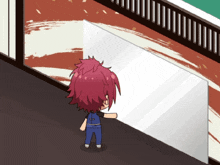 a cartoon character with red hair is standing next to a white board