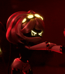 a cartoon character is standing in a dark room wearing sunglasses and holding a sword
