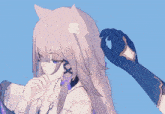 a drawing of a girl with a cat ear and a blue glove with the words caldier fshv on the bottom