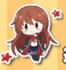 a sticker of a girl with long red hair and a red scarf .