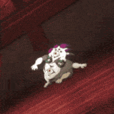 a cartoon character is crawling on a red floor