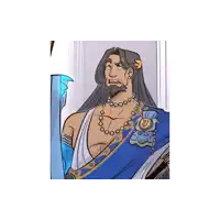 a cartoon drawing of a man with long hair and a beard wearing a necklace with the letter w on it