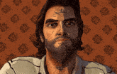 a cartoon of a man with a beard and a tattoo on his face