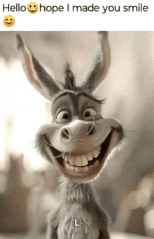 a picture of a donkey smiling with the caption hello hope i made you smile l