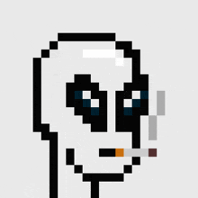 a pixel art drawing of a man with blue eyes smoking a cigarette