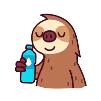 a cartoon sloth holding a bottle of water