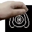 a close up of a person 's hand with a pixel art drawing of a circle on it .
