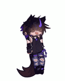 a drawing of a boy with a purple horn on his head